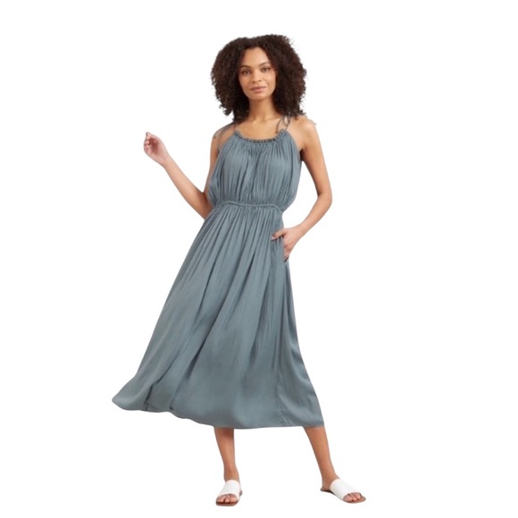 NWOT Modern Citizen Aileen Tie Shoulder Pleated Midi Dress Slate Blue Size Large - Picture 1 of 11